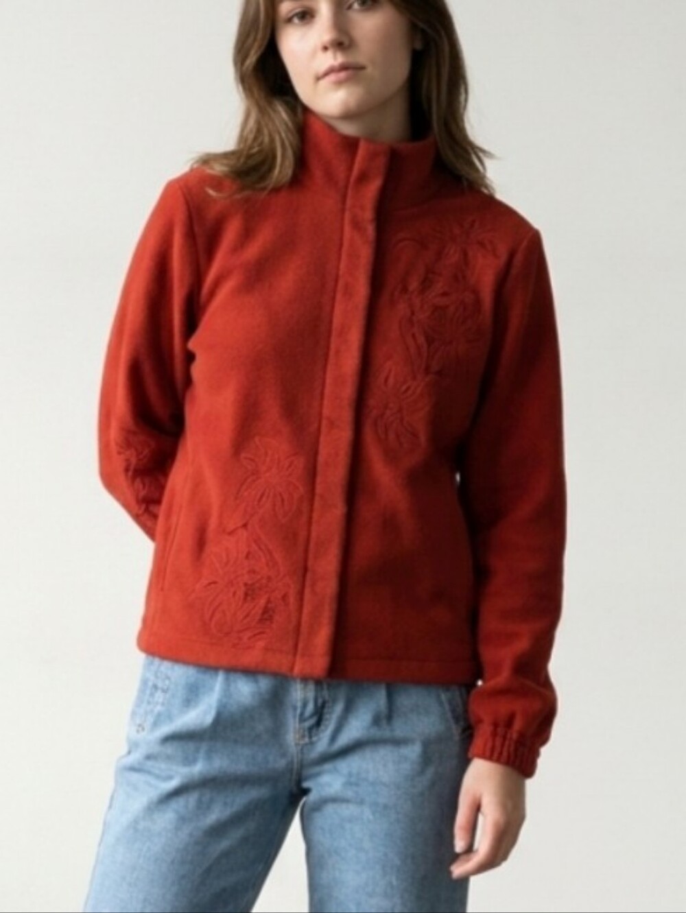 Vintage wool Cashmere Carlisle Rust Red Fall Holiday Embroidered Jacket